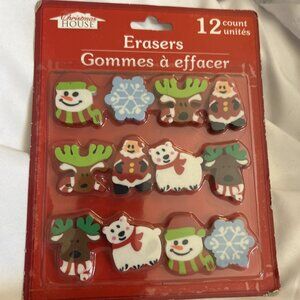Christmas House 12 Count Christmas Erasers Party Gift Stocking Filler Santa Deer